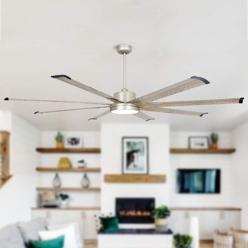 72" Integrated LED Nickel Ceiling Fan with Remote Control and Light - 72" W x 72"D x 14" H