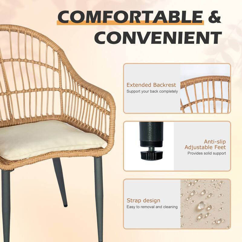 3 Pieces Bistro Set Outdoor Conversation Sets with Glass Top Table and Cushions for Porch,Backyard, Balcony,Poolside