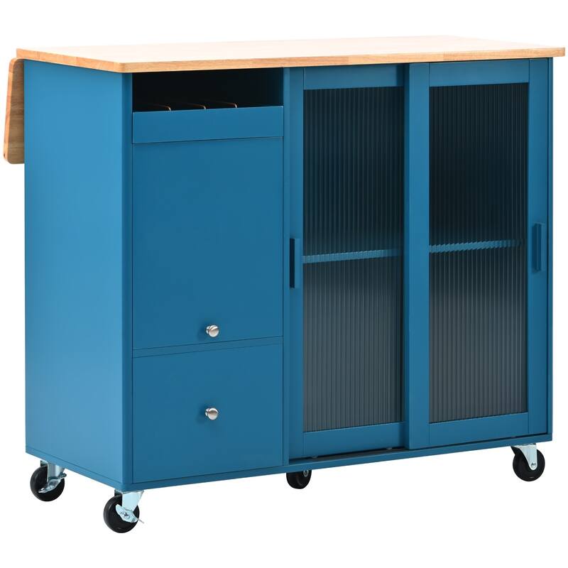 Merax Large Kitchen Island Cart with an Adjustable Shelf and 2 Drawers