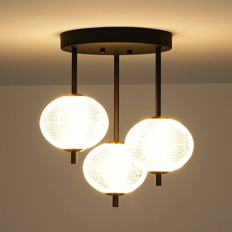 3-Light Cluster Diamond Grid Acrylic Dimmable LED Semi-flush Mount - N/A