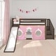 preview thumbnail 11 of 20, Twin Over Twin Low Bunk Bed with Stairs, Slide, & Princess Curtain