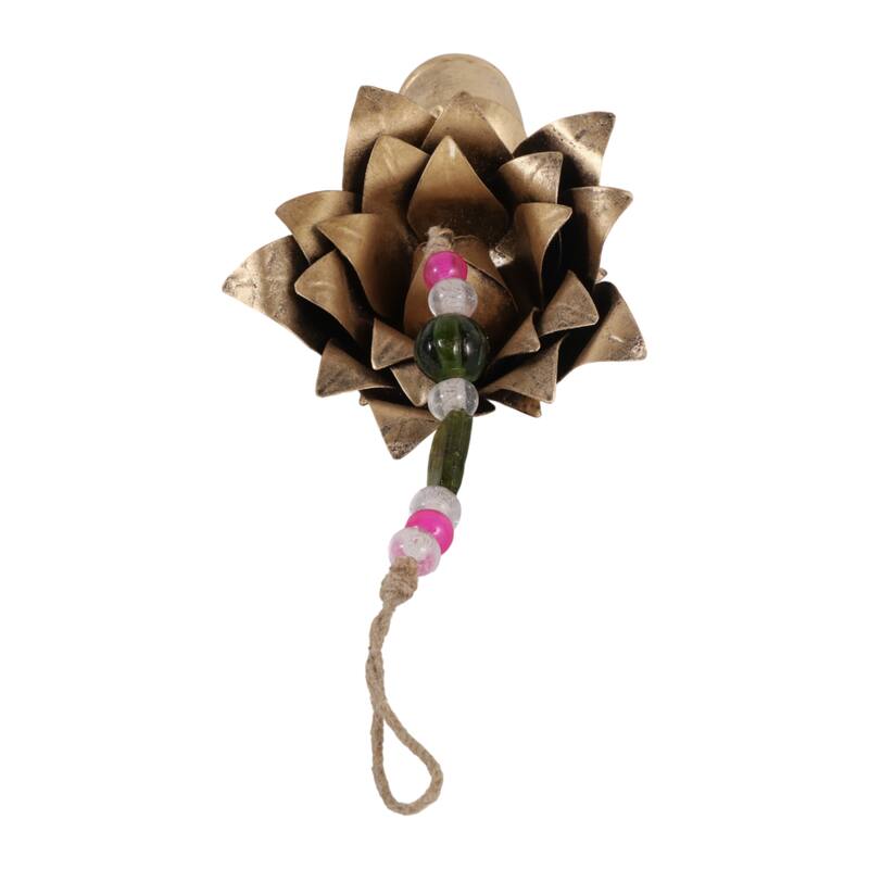 Glass Metal Bells and Windchimes Garden - 26" Gold/Green - 7" x 7" x 26"