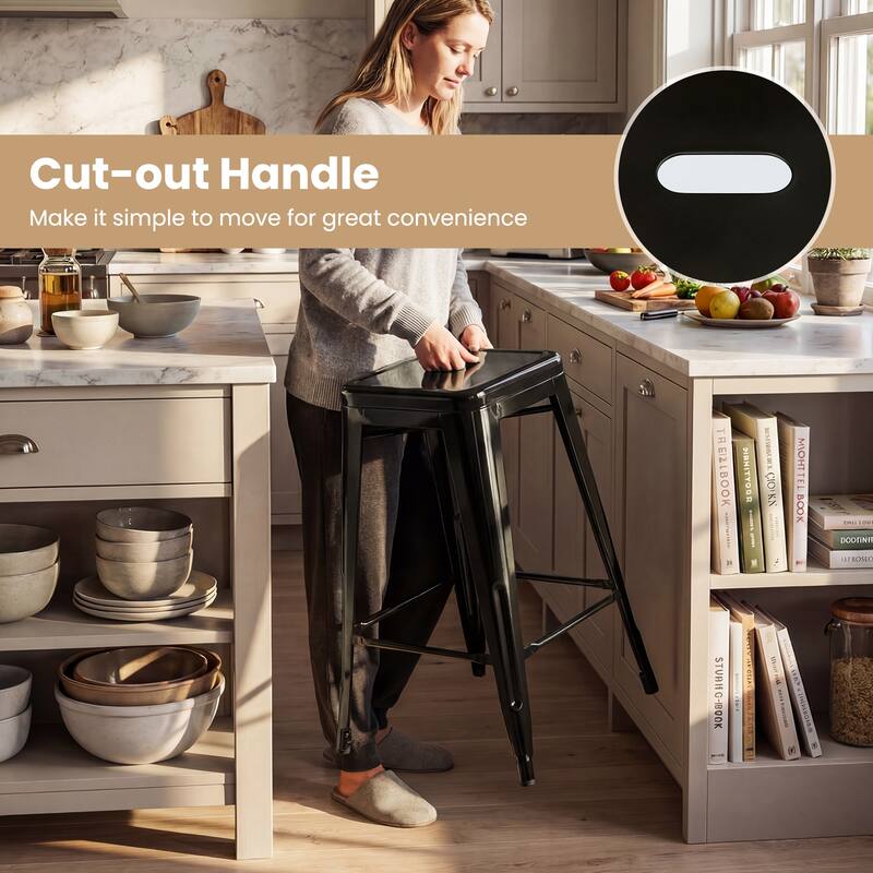 Gymax Metal Bar Stools Set of 4 24'' Counter Height Barstools w/