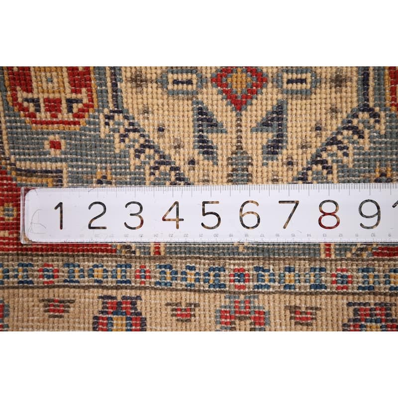 Blue Geometric Kazak Foyer Rug Handmade Traditional Wool Carpet - 2'1" x 2'11"