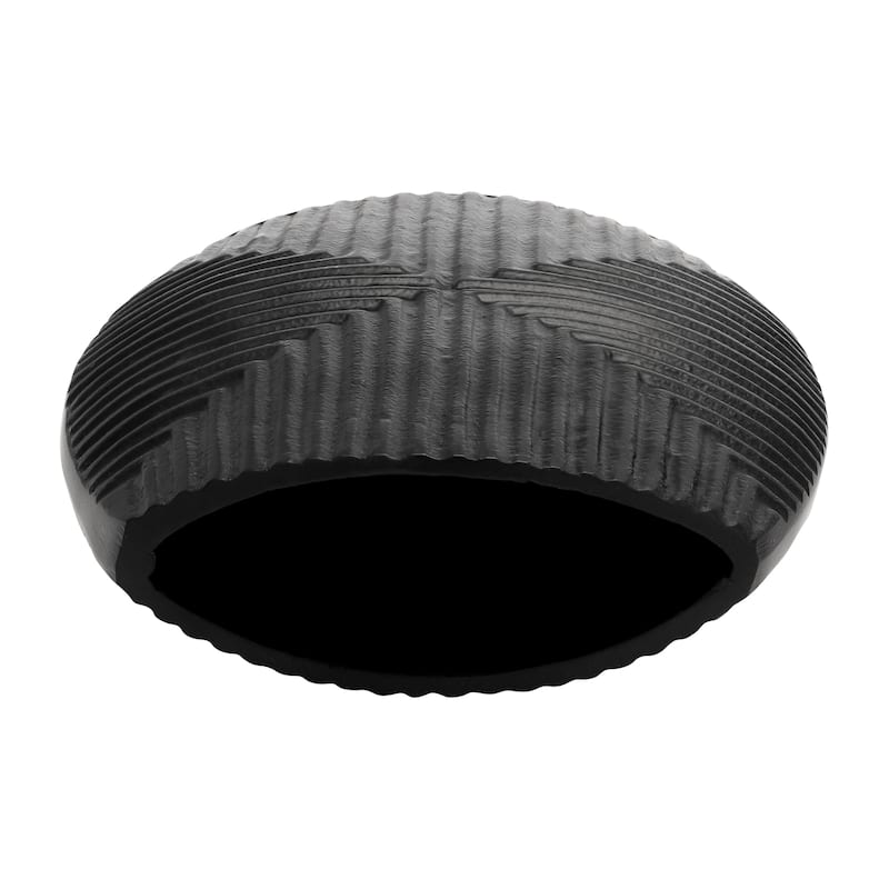 10" Ribbed Metal Vase Contemporary Black Aluminum Decorative Table Vase For Home, Office, Outdoor Decor Accents -