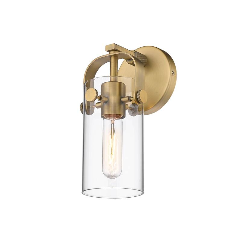 Innovations Lighting 423-1W-11-5 Pilaster II Cylinder Sconce Pilaster - Brushed Brass / Clear