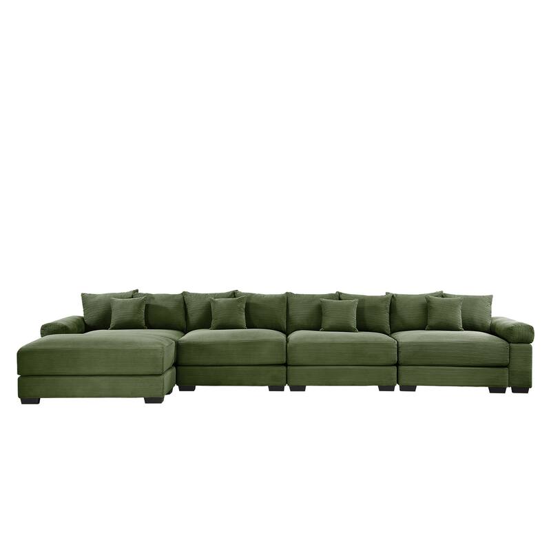 GDFStudio - Corduroy L-Shaped 4-Seater 167.6" Cloud Modular Sectional Couch with Ottoman