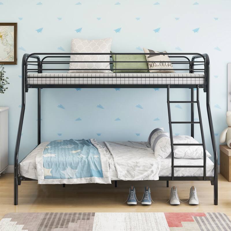 Anmytek Twin-Over-Full Heavy Duty Metal Bunk Bed - Easy Assembly, Enhanced Guardrail, Black