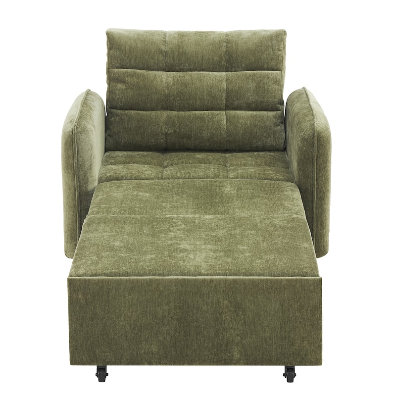 3-in-1 Chenille Accent Chair Convertible Sleeper Sofa Bed, 80" Extra Long Pull-out Chair Bed with USB and Type-C Ports