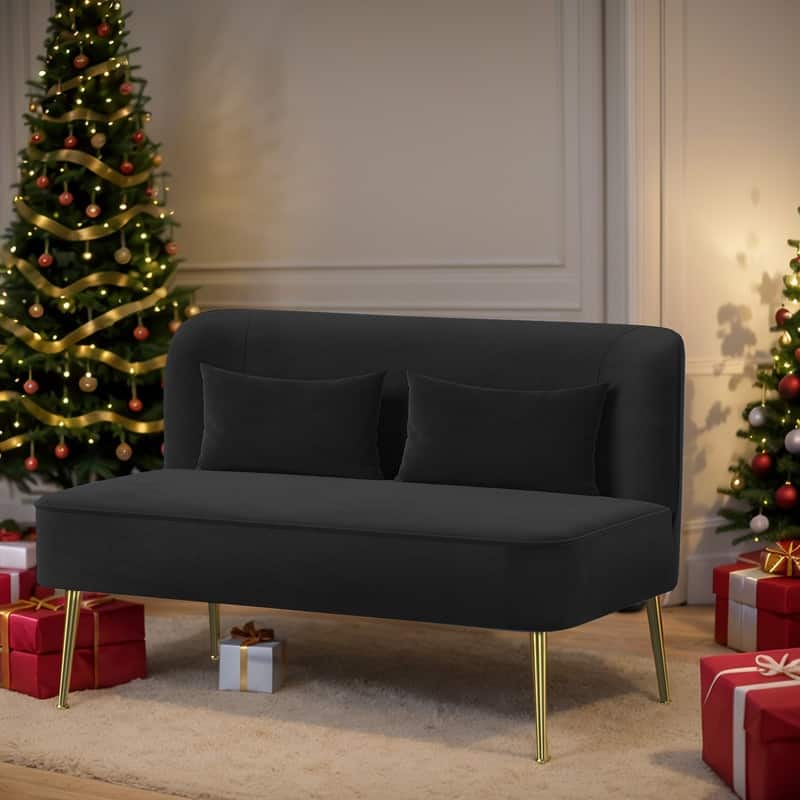Velvet Upholstered Metal Legs Loveseat