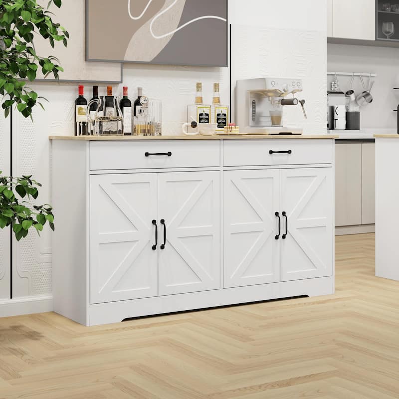 55.91" Large Farmhouse Buffet Cabinet Storage Sideboard