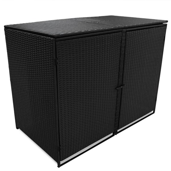 vidaXL Double Wheelie Bin Shed Poly Rattan Black 58.3"x31.5"x43.7"
