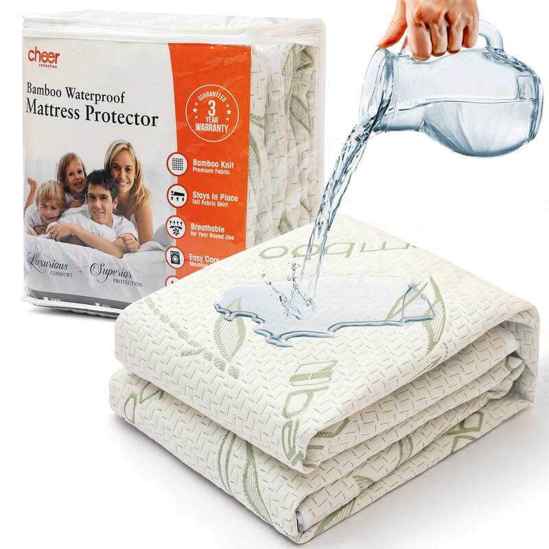 Cheer Collection Waterproof Bamboo Mattress Protector - White