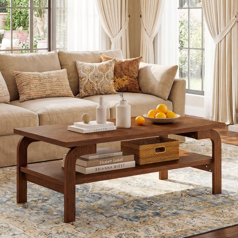 Gymax 47'' Rectangular Coffee Table w/ Storage Shelf & Curved Legs for