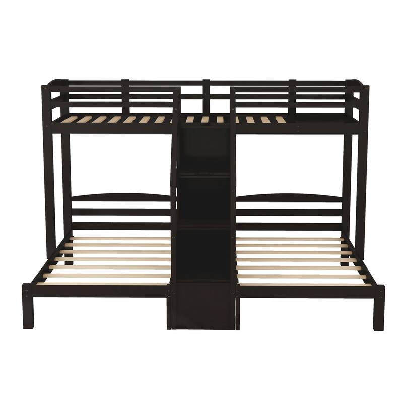 Twin over Twin & Twin Bunk Bed with Builtin Staircase and Three