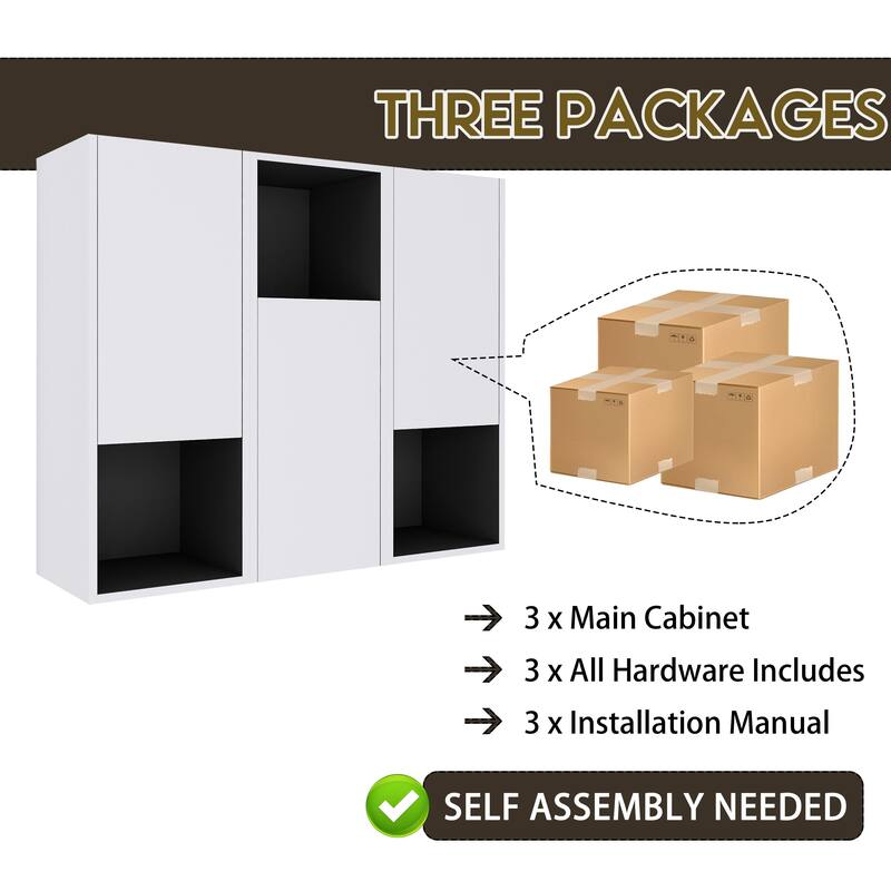 Modern Wall-Mounted Bathroom Side Cabinet with Soft-Close Doors, Floating Design, 6 Storage Compartments, 12-Inch Width