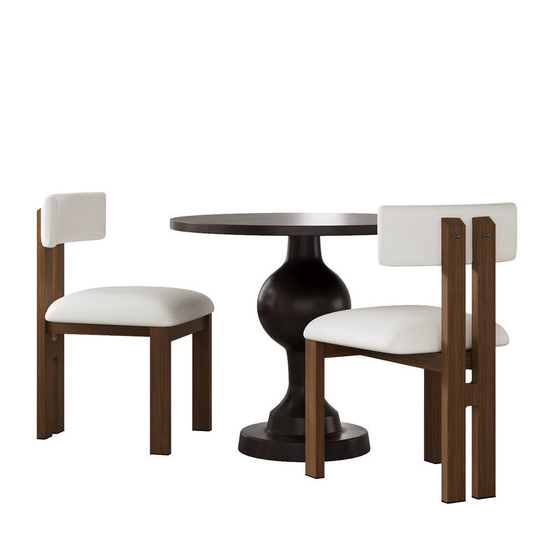 Roomfitters Dining Set Round Aluminum Table Upholstered Chairs Metal Legs - Brown+White - 3-Piece