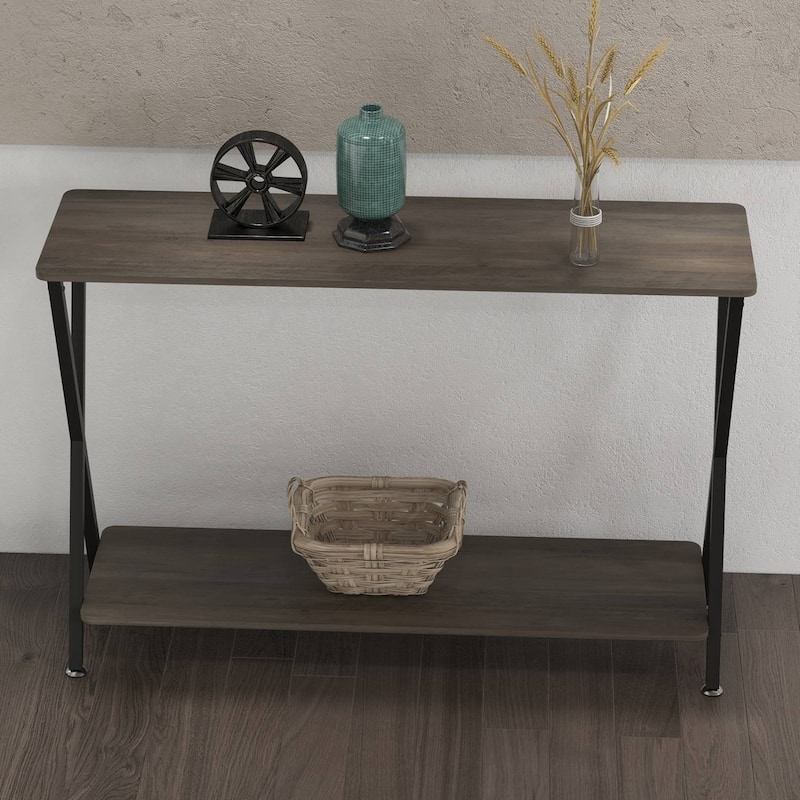 33.5" Narrow Sofa Table with Storage Shelf - Grey