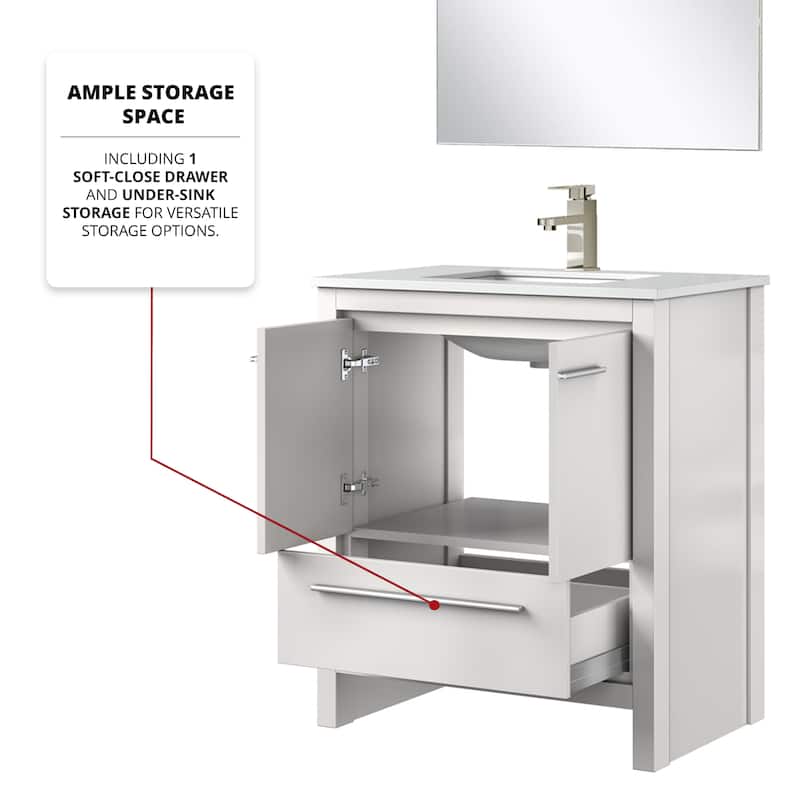 Lafarre Bath Vanity Quartz Top, Sink, Mirror & Brushed Nickel Faucet