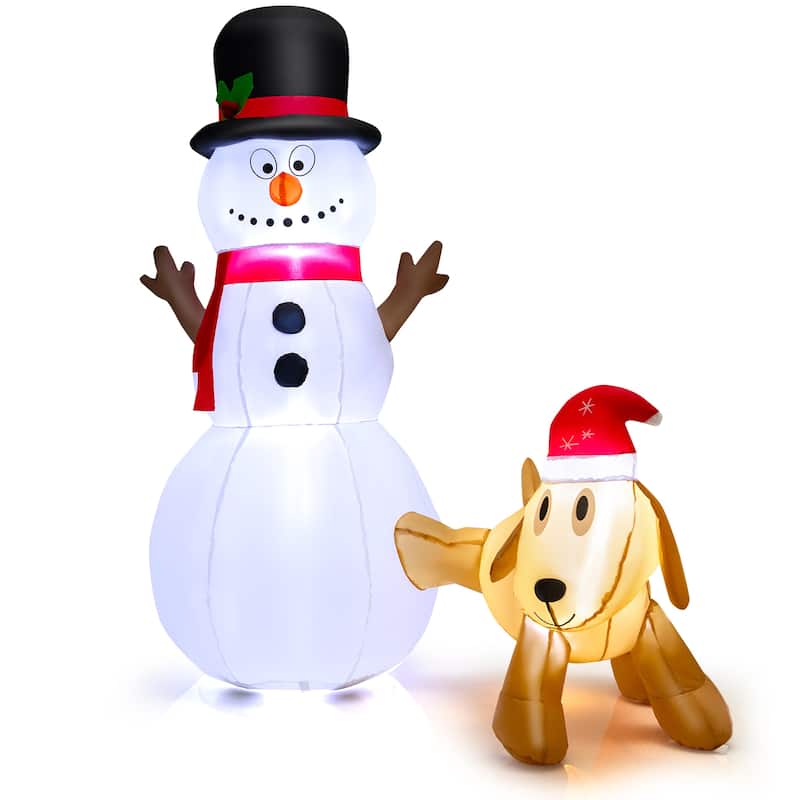 6 FT Inflatable Snowman &Dog Set Christmas Decoration w/ LED Lights - White