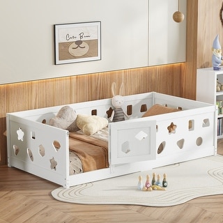 Twin Montessori Floor Bed with Guardrails & Door