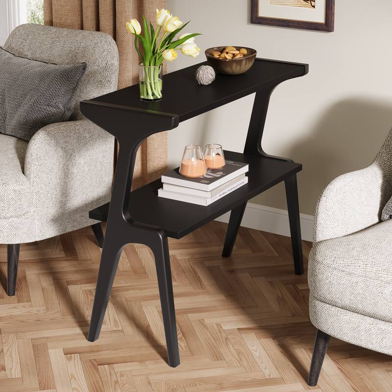 Modern SideTable with Storage Shelf, Sofa End Table with Solid Wood Legs, Bedside Table, Nightstand for Bedroom, Living Room