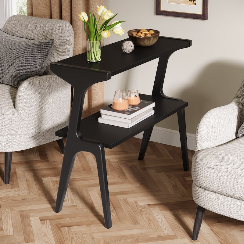 Narrow End Table for Living Room, 2-Tier Slim Sofa Side Table (Set of 2)