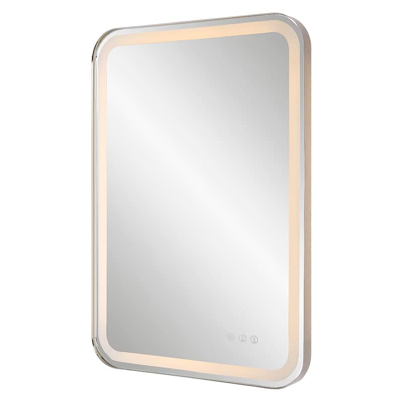 Uttermost Crofton Lighted Nickel Vanity Mirror - 22.25"W x 32.25"H x 2.13"D