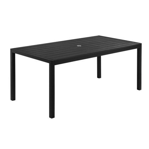 Fifi 71 Inch Outdoor Dining Table, Polyresin Top, Black Aluminum Frame