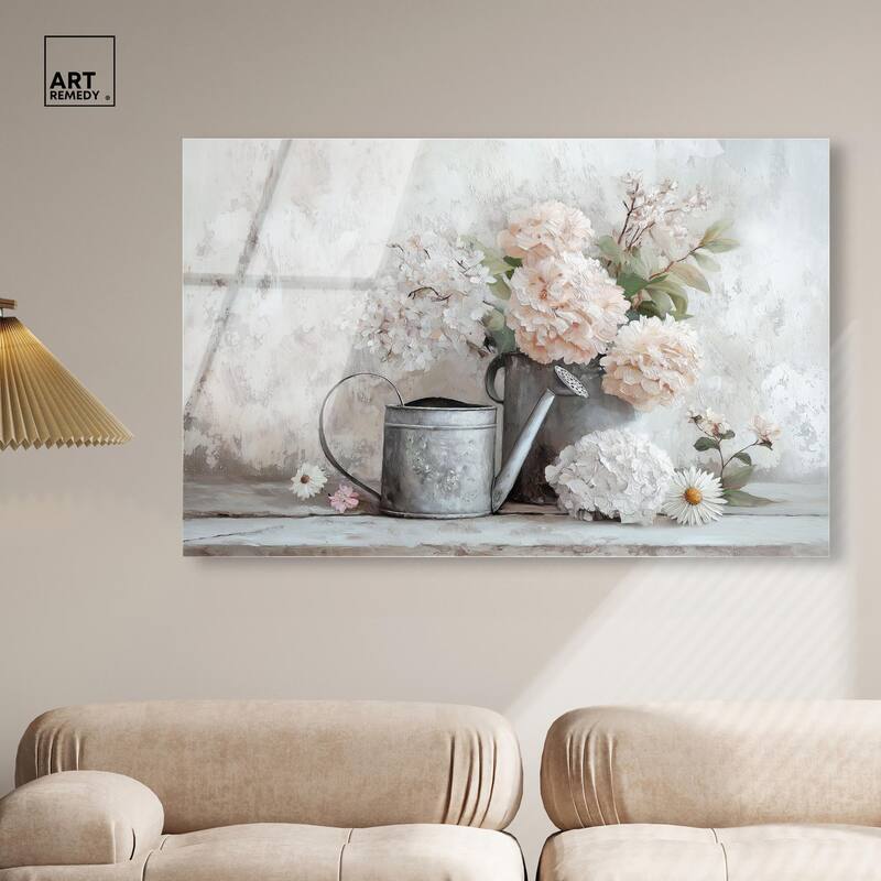 Can and White Blooms Acrylic by Art Remedy, Ready to Hang