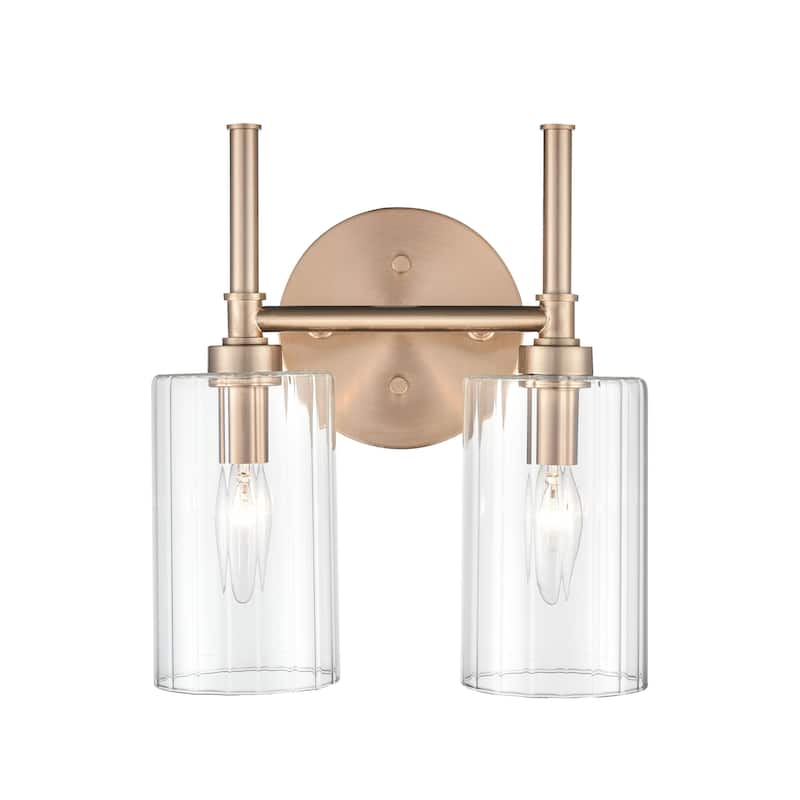 Millennium Lighting Chastine Bathroom Vanity Light Fixture with Clear Beveled Glass Shades - 2 Lights - Modern Gold