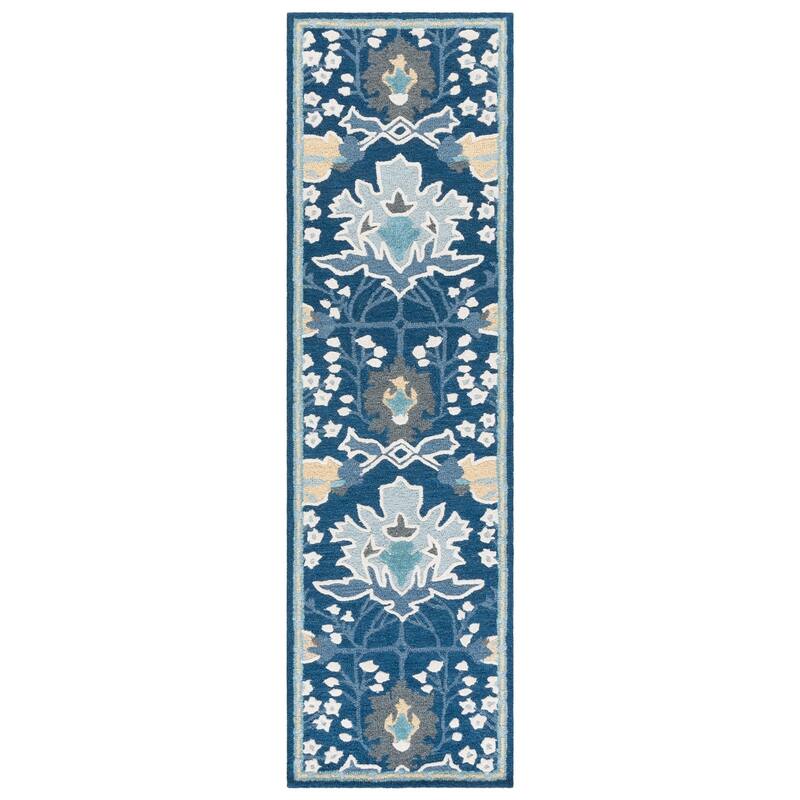 SAFAVIEH Handmade Earthly Treasure Boyana Traditional Wool Rug - Navy/Beige - 2'3" x 8' Runner