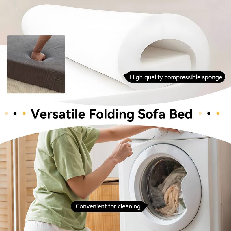 Twin Convertible Sleeper - Multi-Functional Folding Sofa Bed with Pillow & Adjustable Backrest, Ideal for Dorms/Guest Rooms