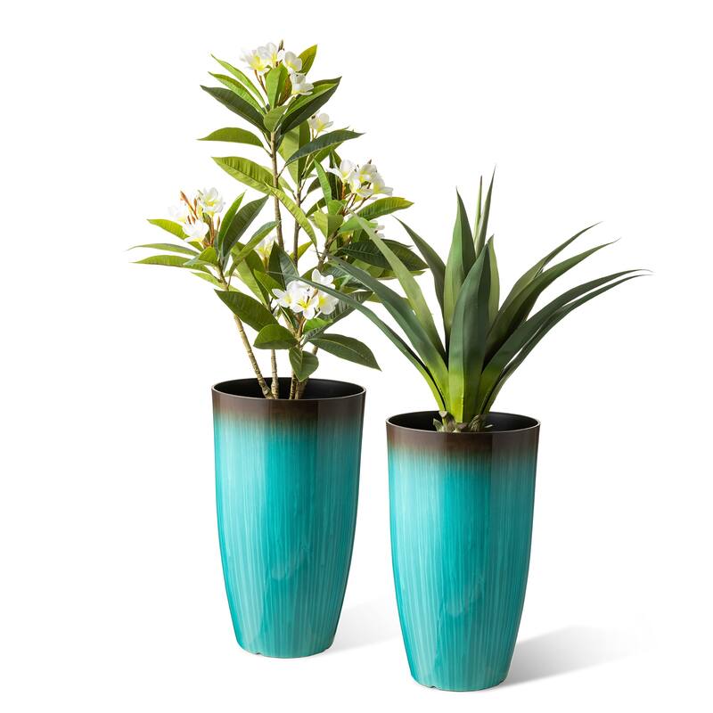 Glitzhome 23.5"H Set of 2 Oversized Gradient Blue or Green Planter Tall Plastic Flower Pot