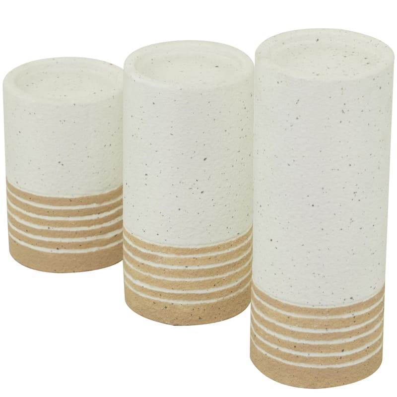 Metal Striped Pillar Decorative Candle Holder - Set of 3 White - Roche River Decor