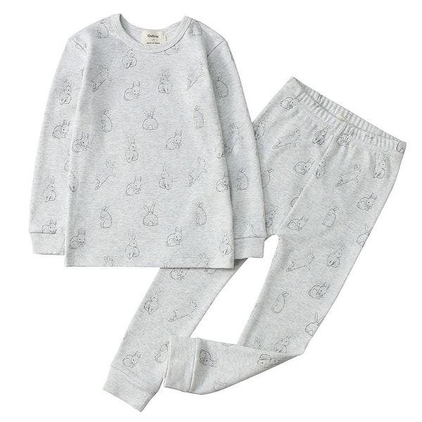 slide 2 of 2, 100% Organic Cotton Toddler 2 Piece Pajama Set - Grey Rabbits 12-18 Months