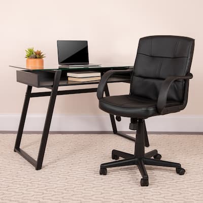 Mid-Back LeatherSoft Swivel Task Office Chair with Arms - Home Office