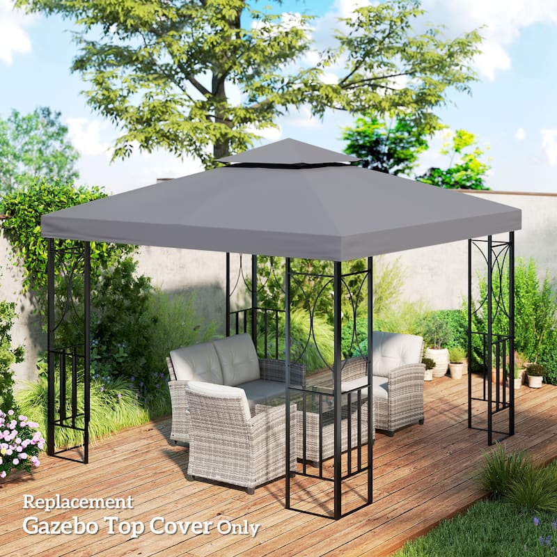 Outsunny Gazebo Replacement Canopy for Model 01 -0153, 2-Tier Top Cover for 9.84' x 9.84' Outdoor Gazebo, Brown (TOP ONLY) - Dark Grey