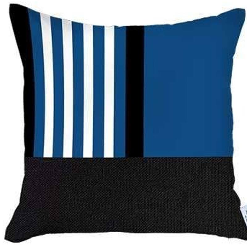 HomeRoots Set of Four 18" Blue and Black Throw Pillow