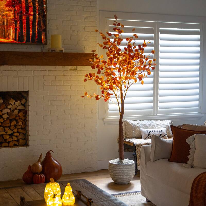7-ft Pre-Lit Grand Autumn Eucalyptus Artificial Fall Tree - Green