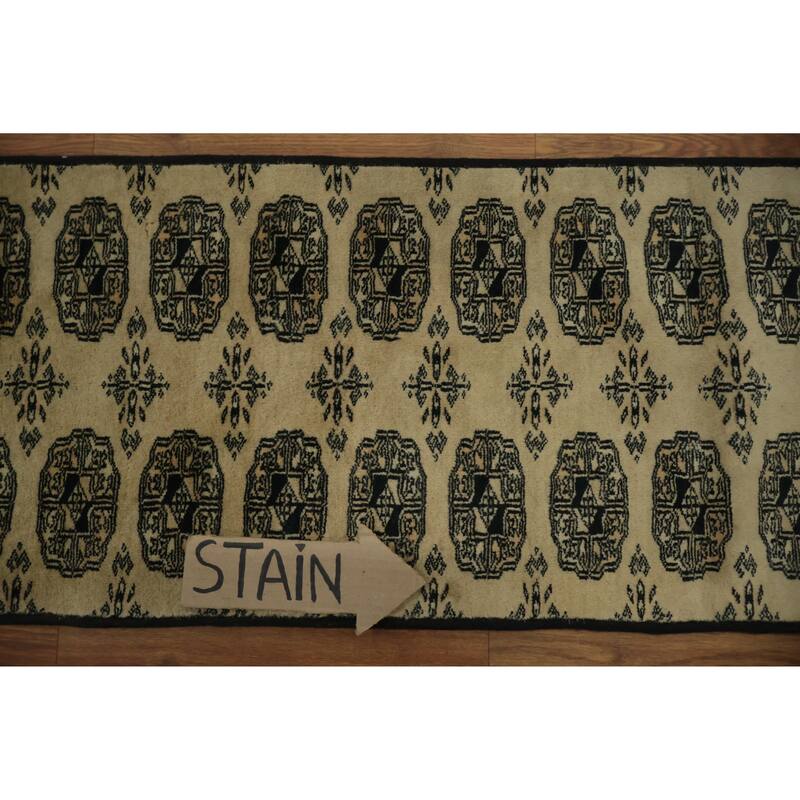 Hand Knotted Oriental 100% Wool Carpet Traditional Geometric Beige & Ivories Bokhara Runner Rug - 7' 4'' X 1' 6''