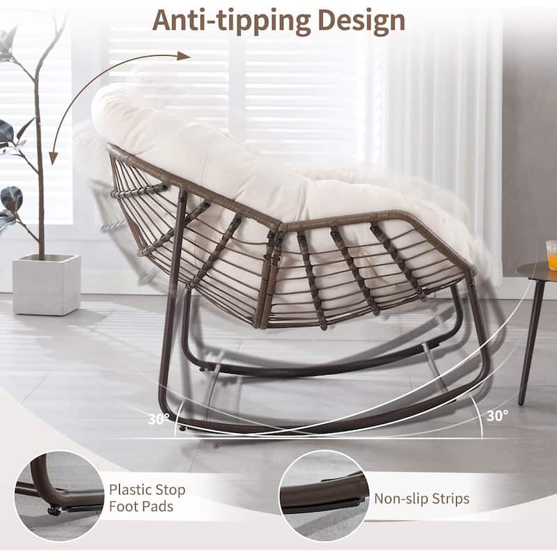 Outdoor Rattan Rocker Recliner Chair With Polyester Padded Cushion