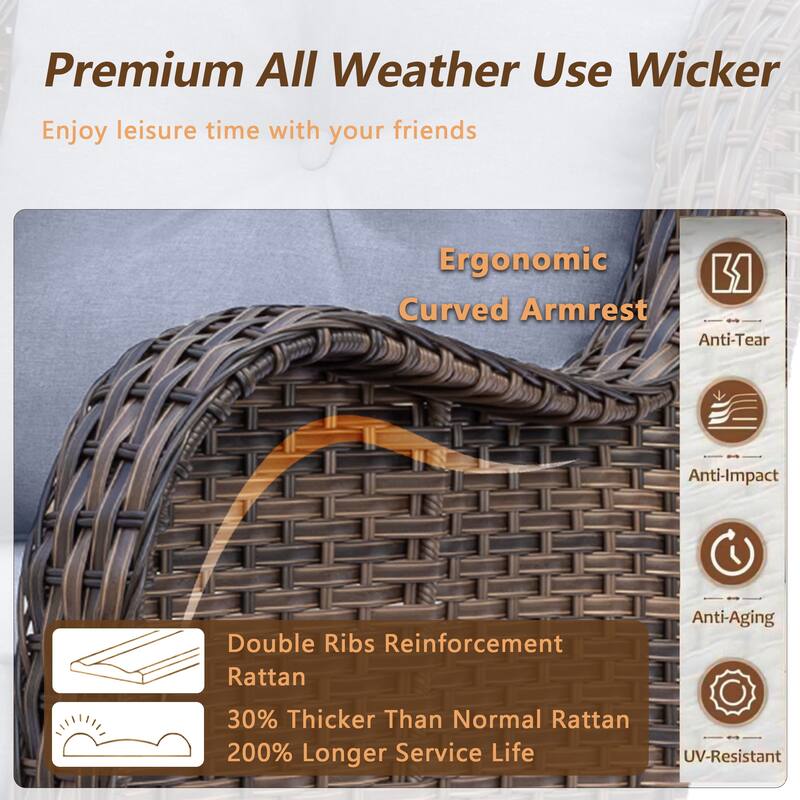 5 Piece Outdoor Wicker Patio Swivel Chair with Ottoman Conversation Set