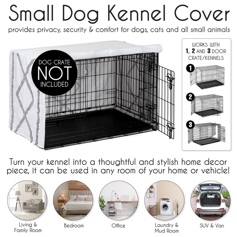 Sweet Jojo Designs Boho Bohemian Dog Crate Kennel Cover 30in Grey and White Farmhouse Shabby Chic Modern Gray Tuft Tufted Cotton