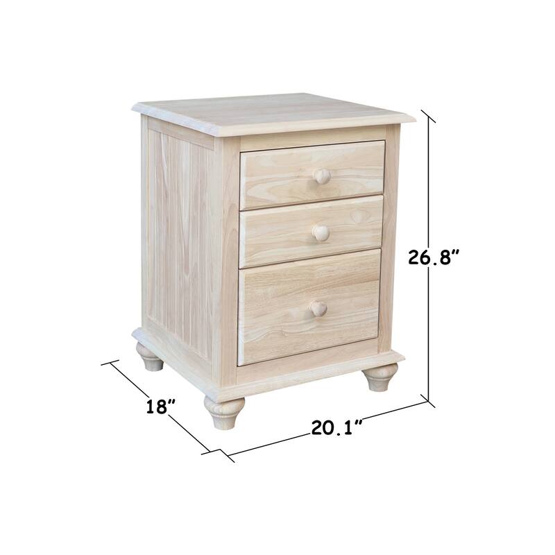International Concepts Solid Wood 3-Drawer Nightstand