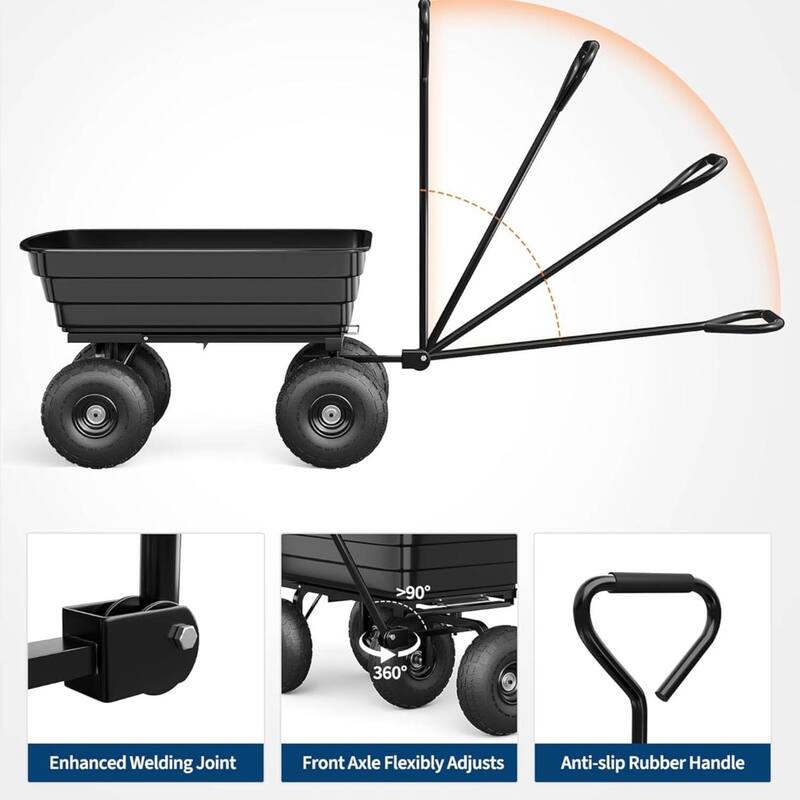 600 LBS Capacity Garden Cart, Heavy Duty Poly Dump Cart for Landscaping and Gardening