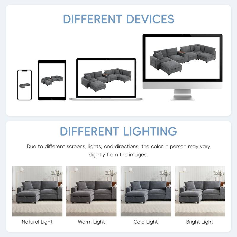 140" Corduroy U-Shaped Modular Sectional Sofa with Storage & USB