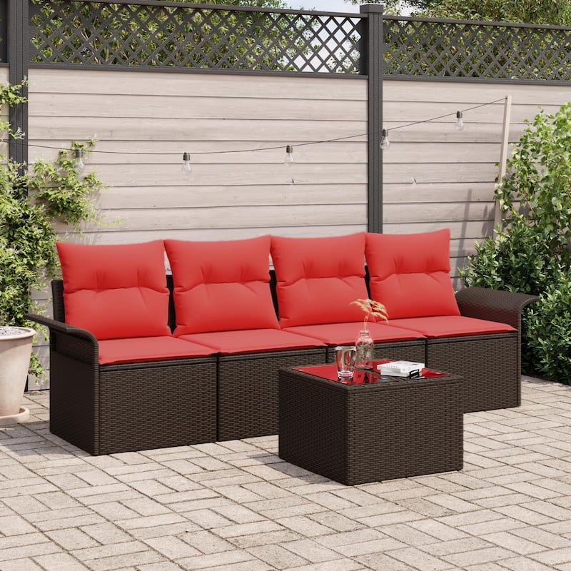 vidaXL 5-Seater Garden Sofa with Cushions Black/Brown/Grey Poly Rattan - 24.4 x 98.8 x 27.2 - Brown