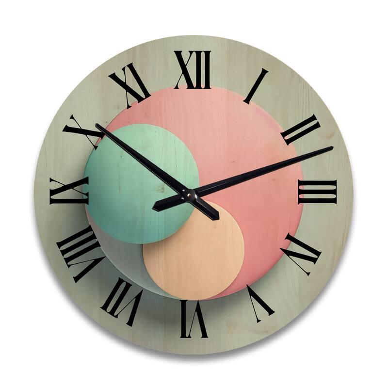 Designart "Geometric Dreaming Retro Minimalism In Pink I" Modern Geometric Oversized Wood Wall Clock