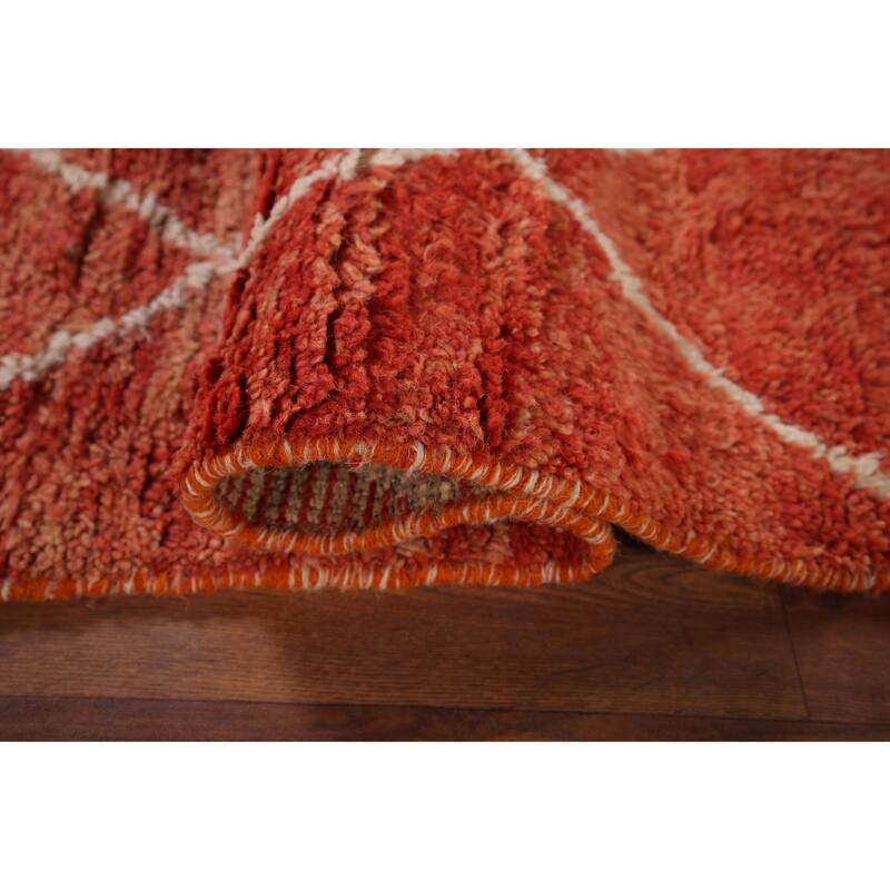 Orange Plush Trellis Moroccan Accent Rug Hand-Knotted Wool Carpet - 3'1" x 5'7"